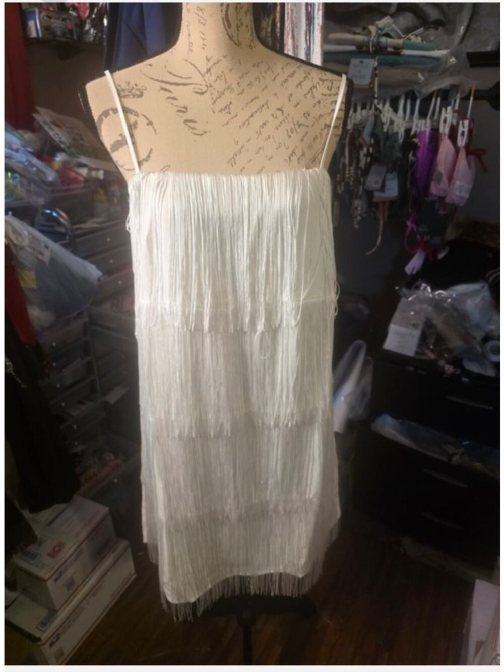 A New Day White Fringe Sleeveless Mini Dress Small Party Ready